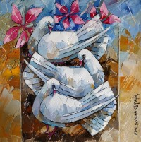 Iqbal Durrani, 18 x 18 Inch, Oil on Canvas, Pigeon Painting, AC-IQD-302 Iqbal Durrani, 18 x 18 Inch, Oil on Canvas, Pigeon Painting, AC-IQD-302